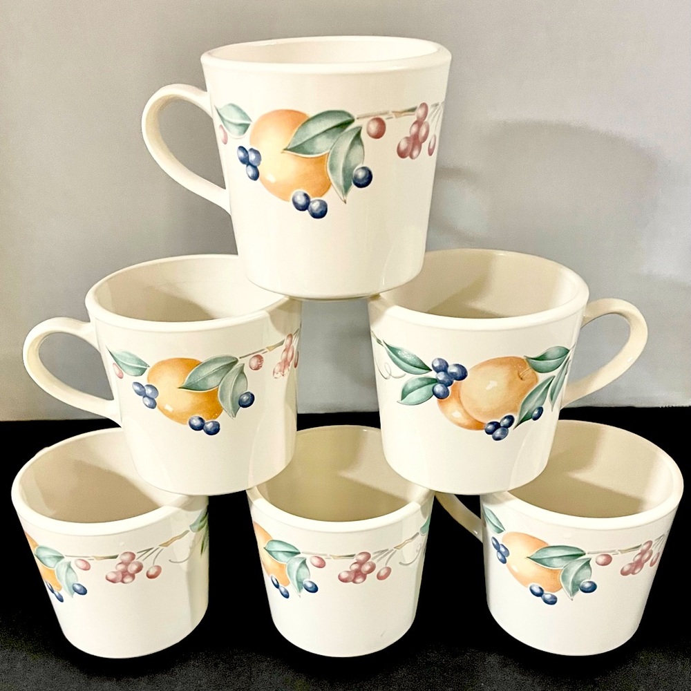Corning Ware Abundance Fruit Pattern Coffee Cups Set of 6 Vintage ‘90s